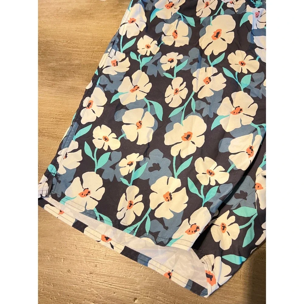 NEW Old Navy‎ Active Mens XXL Floral Swim Trunks Navy Blue 8 Inch Inseam UPF 40+